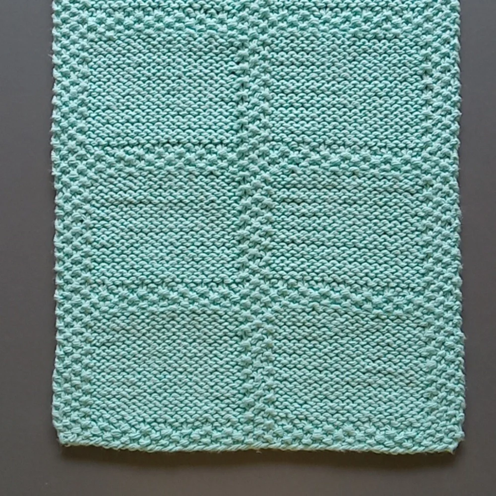 Handmade Handknit Aqua Blue Textured Windowpane Pattern Cotton Hand Towel